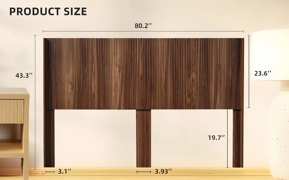 Modern Farmhouse Wood Headboard King Size 80.2 in Wide Wall Mounted Fluted Panel - Image 3 of 4