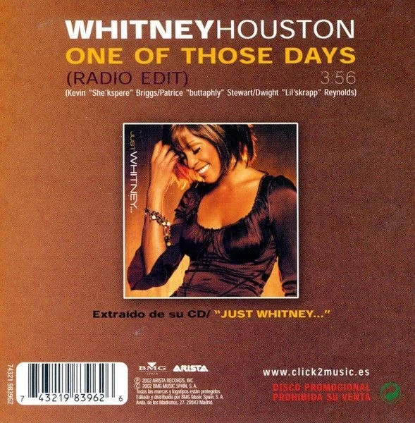 Whitney Houston – One Of Those Days (CD, Arista 74321 983962)