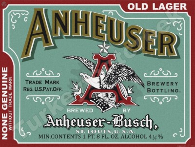 Anheuser Old Lager Beer Label 9'' x 12'' Metal Sign