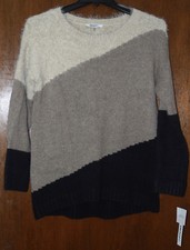 DKNY Womens New 90 Mixed-Knit Pullover Crewneck Sweater M 8 10 Medium Brown NWT