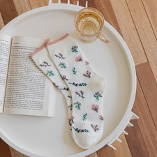 1pair Floral Pattern Casual Crew Socks for Women Cute Socks Novelty Socks Fun