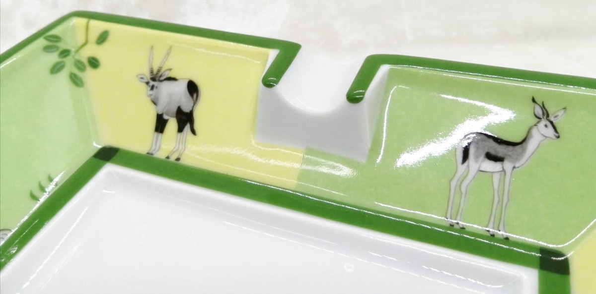 Hermes Paris Ashtray Elephant Africa Plate Green Dish Porcelain
