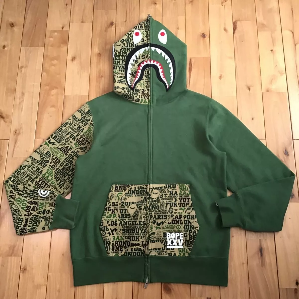 BAPE XXV CITIES CAMO Shark full zip hoodie Green A Bathing Ape Size L