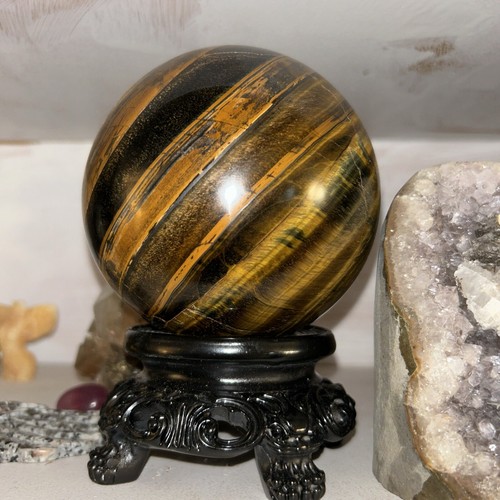 YELLOW TIGER'S EYE SPHERE - Mineral Brown Tiger Reiki Charka Crystal 1834G!