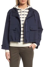 New Nordstrom Signature Cotton & Silk Crop Utility Jacket - Navy Blue - Large