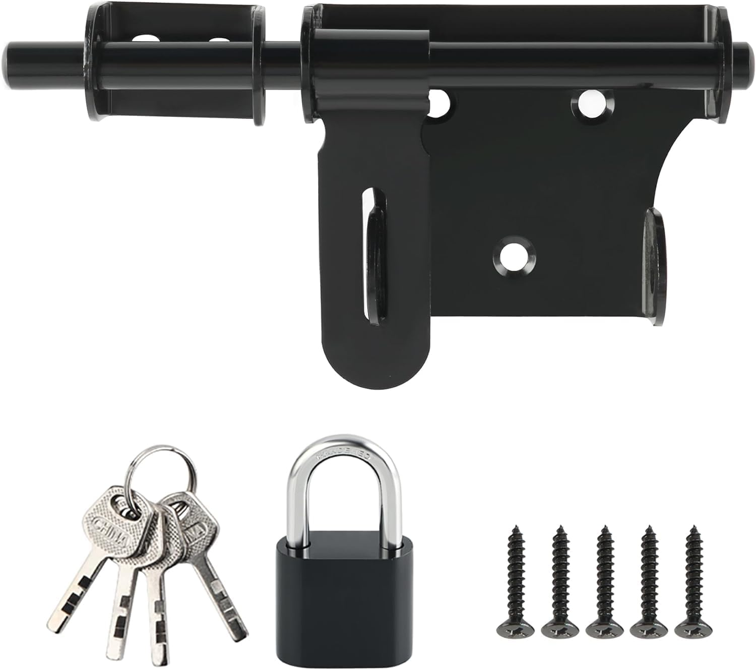 Slide Bolt Gate Latch with Padlock Set,Heavy Duty Barrel Bolts Safety Door Lock,