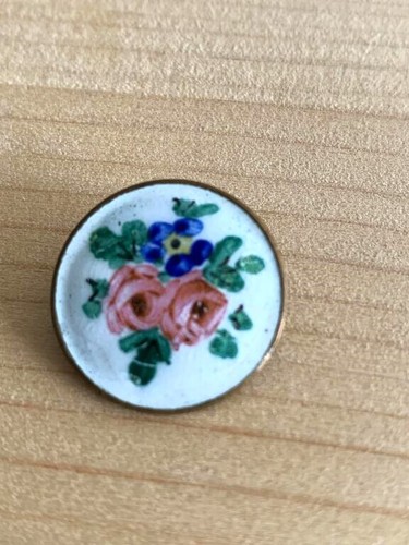 Insigne Broche Vintage Fleur émaillée Bleu Et Rose - Peint à La Main - Occasion