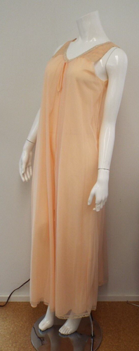 Vintage INTIME' Sheer Pink Nylon Lace Peignoir Robe Gown Set SMALL Long Chiffon - Picture 12 of 24