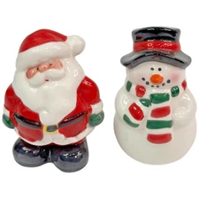 Vintage Santa Claus Snowman Christmas Holiday Novelty Salt and Pepper Shakers