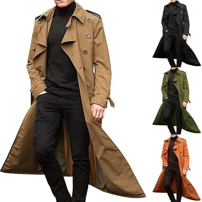 Mens Winter Warm Long Trench Coat Lapel Parka Jacket Fashion Outwear Overcoat