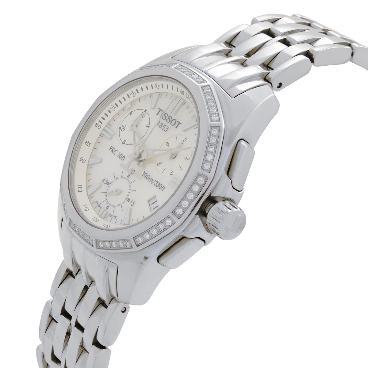 Tissot PRC 100 Diamond Bezel Swiss MOP Dial Vintage Womens Watch Tissot PRC 100 Diamond Bezel Streel MOP Dial Quart Ladies  main image 4