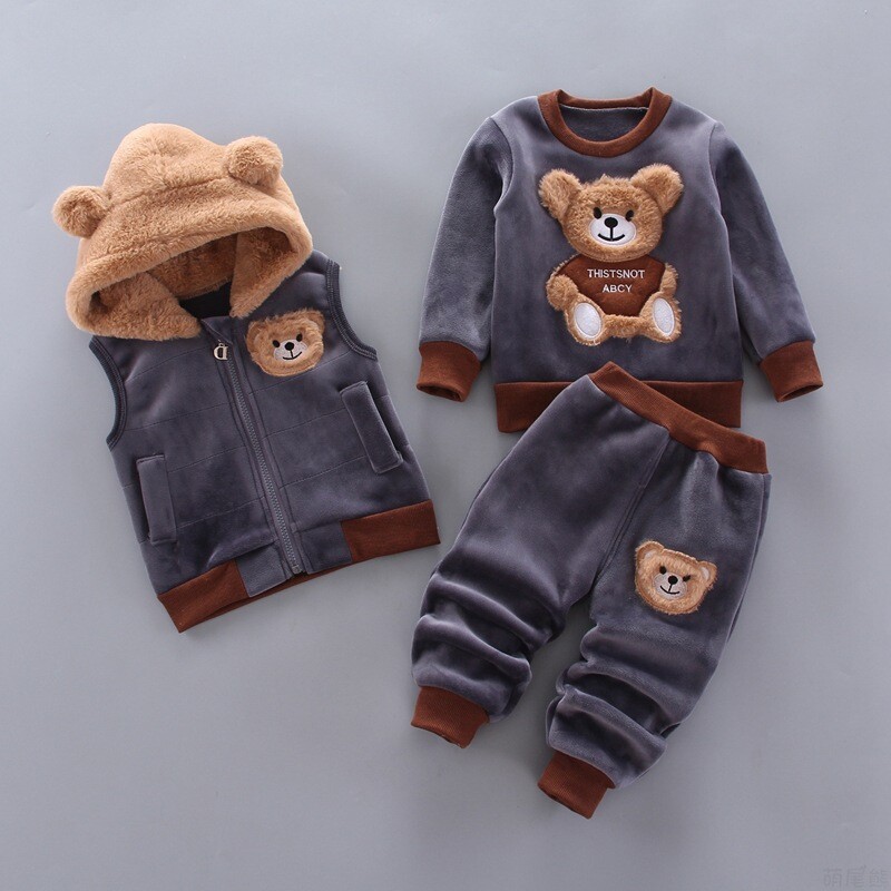 3 PIEZAS Bebés Niños Niñas Oso Sudadera Prendas para el torso Pantalones Chaleco Ropa Conjunto Conjuntos