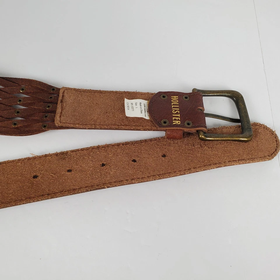 Cinturón HOLLISTER Talla 34 S/M Marrón Tejido Cuero Genuino Tachonado Ancho Moda Boho Foto 4 de 4