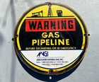 Vintage Warning Natural Gas Pipeline Metal Sign 12" Round Associated Natural Gas
