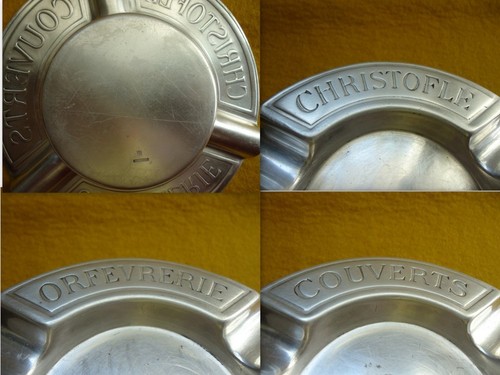 CENDRIER METAL ARGENTE ORFEVRERIE CHRISTOFLE COUVERTS GRAVE CYGNE CALIFORNIA - Foto 2 di 2