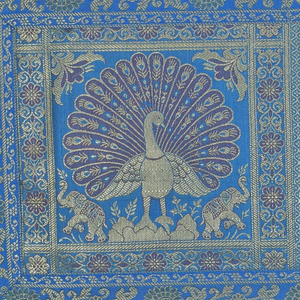 Vintage Silk Bland Brocade Table Cloth Cover Mat Indian Table Runner Elephant - Image 3 of 4