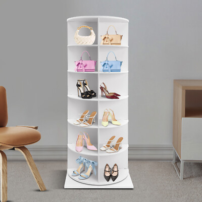 6-Tier Rotating Shoe Rack Tower 360° Spinning 24 Pairs Shoe Display Carousel New