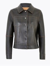 M&s Autograph Luxury Leather/suede Reversible Biker Jacket Size Uk 10