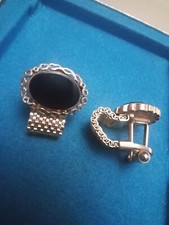 Vintage Black Onyx Gold Colored Wrap Around Cuff Links -C