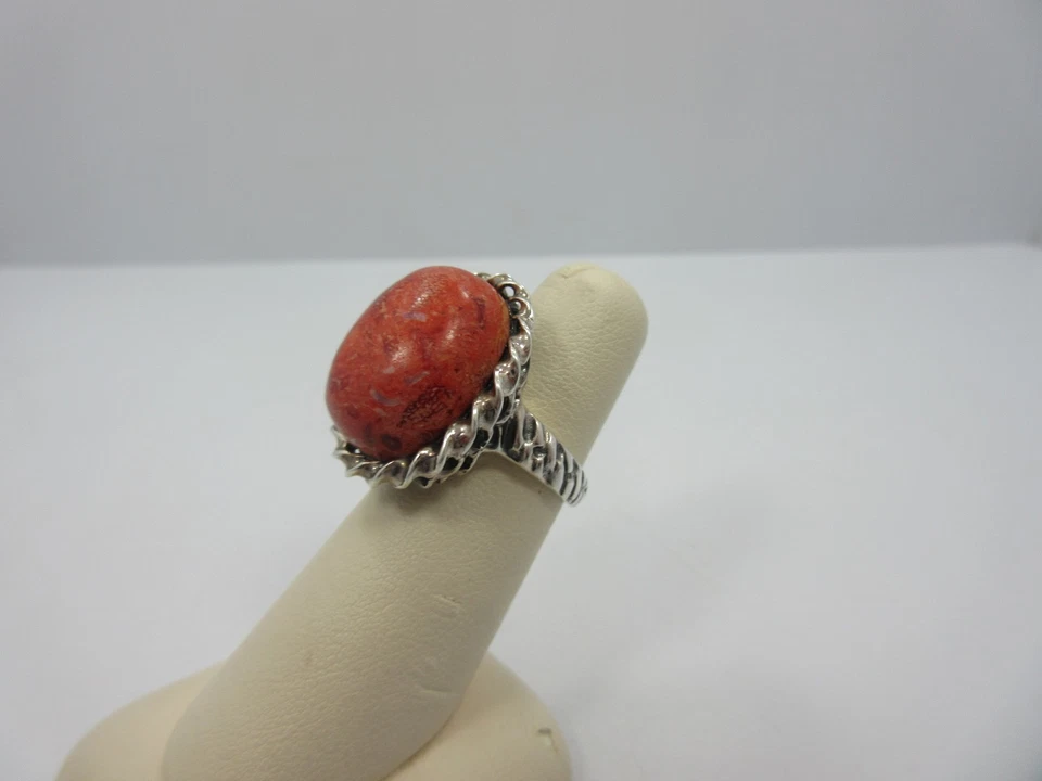 ANILLO DE COMPROMISO CORNALINA OVALADO PLATA ESTERLINA CÓCTEL Banda SX 925 talla 6 Foto 3 de 4