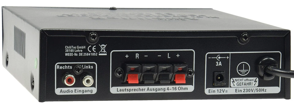 CHILITEC GMBH HiFi-Verstärker CTA-100 Cinch Aux In 100 Watt I Stereo 2-Kanal I Mini Endstufe I