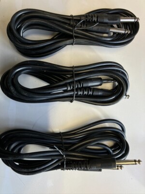 3 Guitar Cables 1/4''/ 1/4''  Straight Moulded End Mono 10ft Instrument Patch