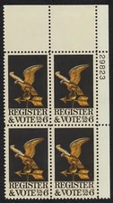 #1344 6c Register & Vote, Plate Block [29823 UR] Mint **ANY 5=FREE SHIPPING**