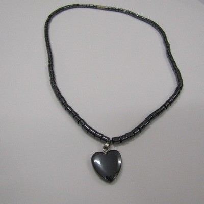 Heart Black Metallic Hematite Necklace Womens Mens Teens Holiday Gift Ideas