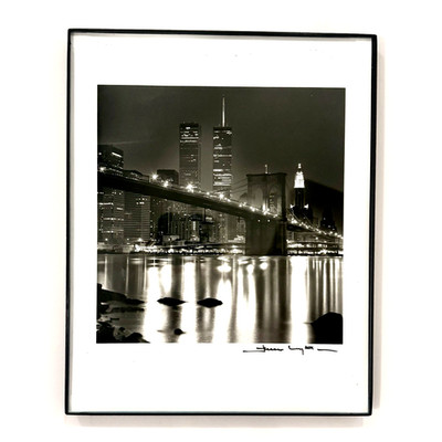 Vintage Signed B/W Picture NYC World Trade Center Twin Towers Brooklyn Bridge