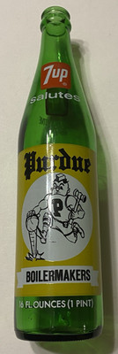 VINTAGE 1974 PURDUE UNIVERSITY BOILERMAKERS 16 OZ. 7UP ACL SODA POP BOTTLE