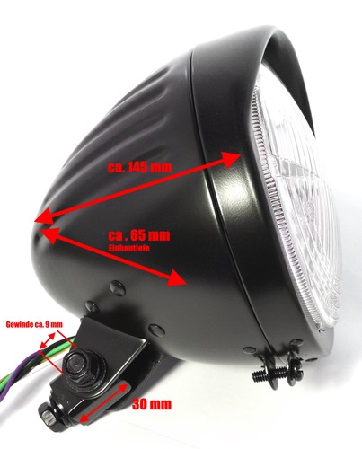 5¾" Scheinwerfer H4 Grooved Schwarz ECE für Harley-Davidson Custom Universal - Picture 2 of 4