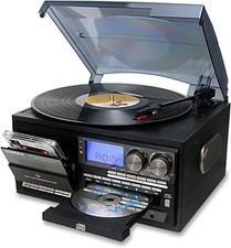 Vinyl Record Player 10 in 1 3 Speed Bluetooth Vintage Turntable CD Cassette P...