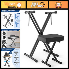Adjustable Double X Keyboard Stand  Padded Bench Set for Digital Piano, Black