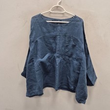 Grizas Oversized Washed Linen Boxy Tunic Top With Patch Pockets Size Large