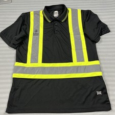 Tough Duck Polo Shirt Mens Medium Black Hi-Vis Reflective Safety Workwear Tape
