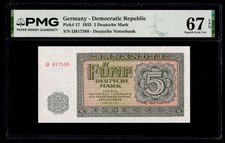 Germany, Democratic Republic 1955 - 5 Deutsche Mark P#17 - PMG Superb Gem UNC 67