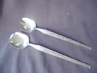vintage retro  stainless steel  salad servers grape vine design handles 1960's