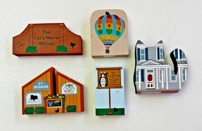 #ad #ad 5 Cats Meow Various Collector Club Pieces Cat Hot Air Ballon Village Sign 15th $10.80