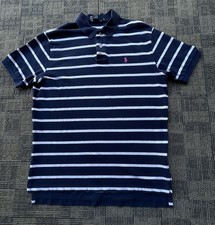 Vtg Polo Ralph Lauren Navy Blue Striped Pink Pink Pony Polo Shirt Men  s Large