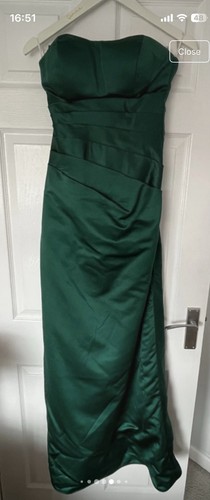 Satin Bottle Green Strapless Corseted Long Length Bridesmaid/Formal Dress - Picture 8 of 12