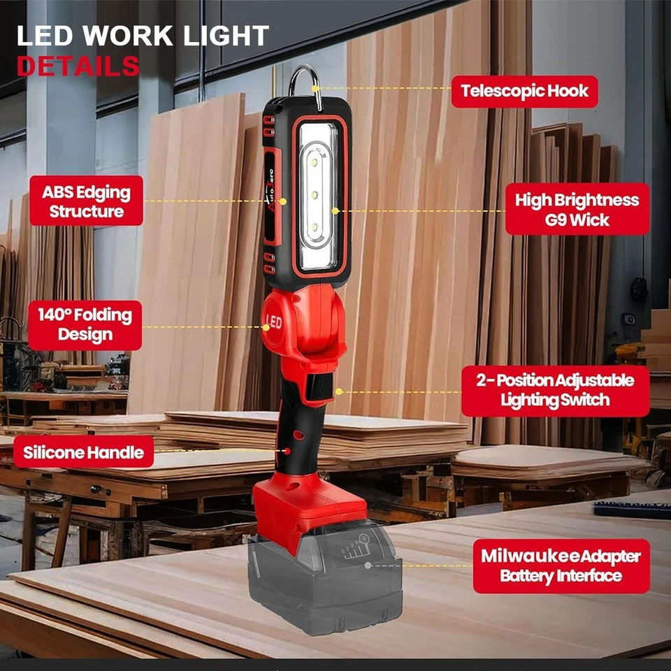 LED Work Light Powered For Milwaukee M18 Li-ion Battery 30W 3000LM Flashlight - Image 3 of 4
