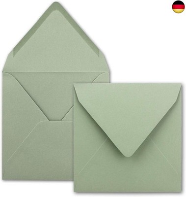50x Quadratische Briefumschläge in Eukalyptus (Grün) - 15,5 x 15,5 cm - ohne Fen