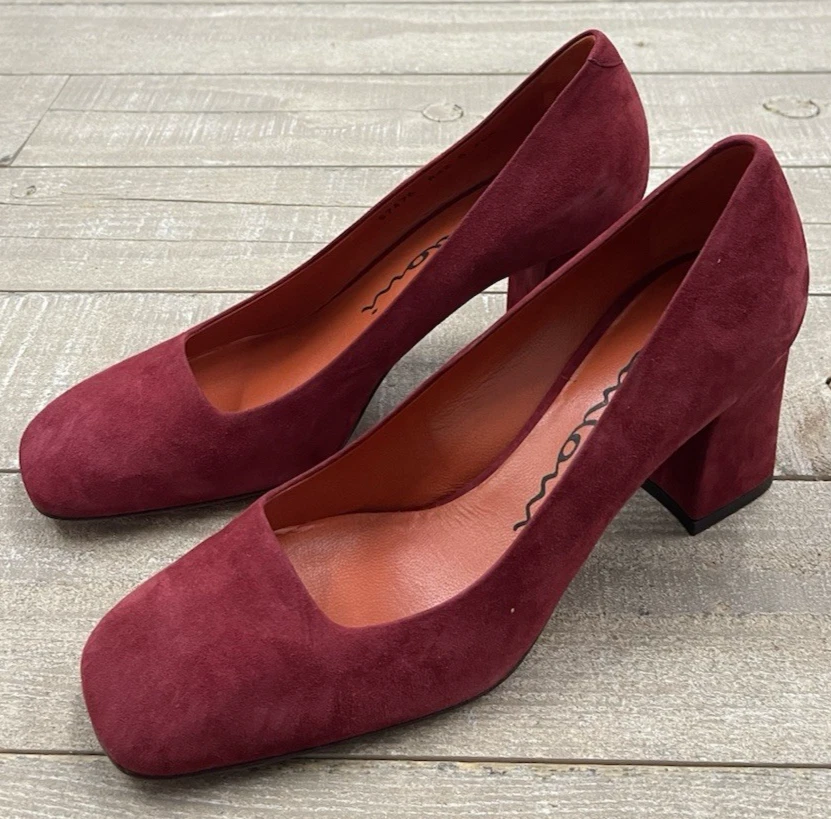New Santoni Suede Leather Pump Heels In Garnet Size: 35.5 (US 5.5) - Image 3 of 4