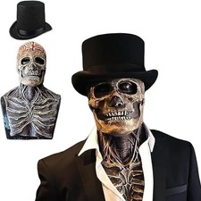 Halloween Skull Mask Scary Full Head Latex Skeleton Mask Moving Jaw Creepy