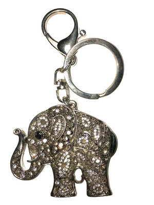 Elephant Silver W/ Crystal 3D Keychain Charm Tag Pendant