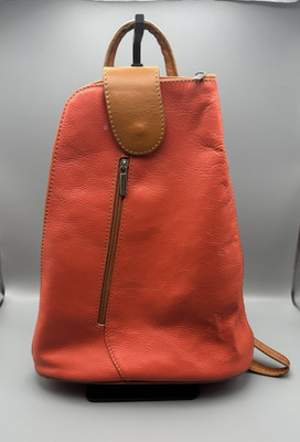 Vera Pelle LaGaksta Leather Backpack Shoulder Day Bag Italy Orange Travel Boho