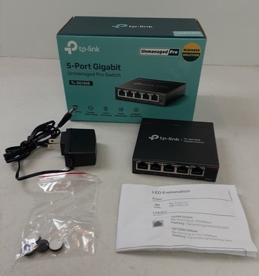 TP-Link 5-Port Gigabit Unmanaged Pro Switch TL-SG105E w Power Adapter & Manual