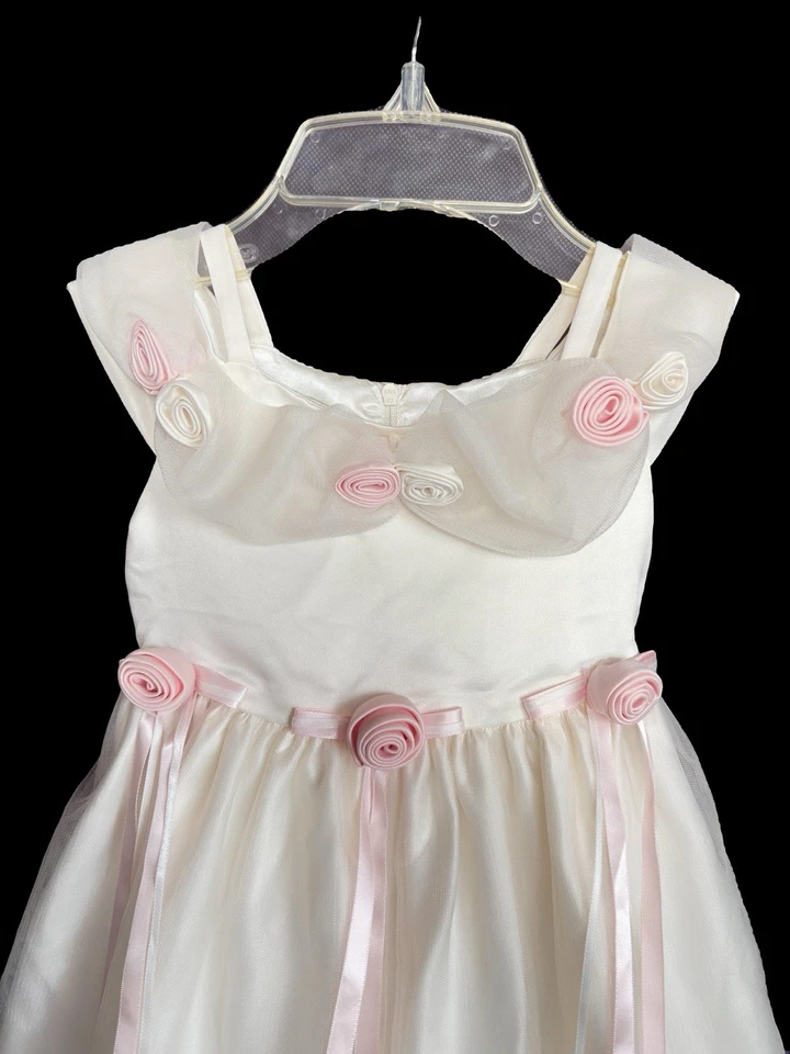 Girls~AMERICAN PRINCESS~Ivory Gown~Pink Rosettes~Flower Girl~Wedding~Size 3T~061 - Image 4 of 4