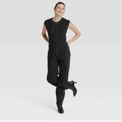 Women's Tailored Denim Jumpsuit - Universal Thread Black Size 8