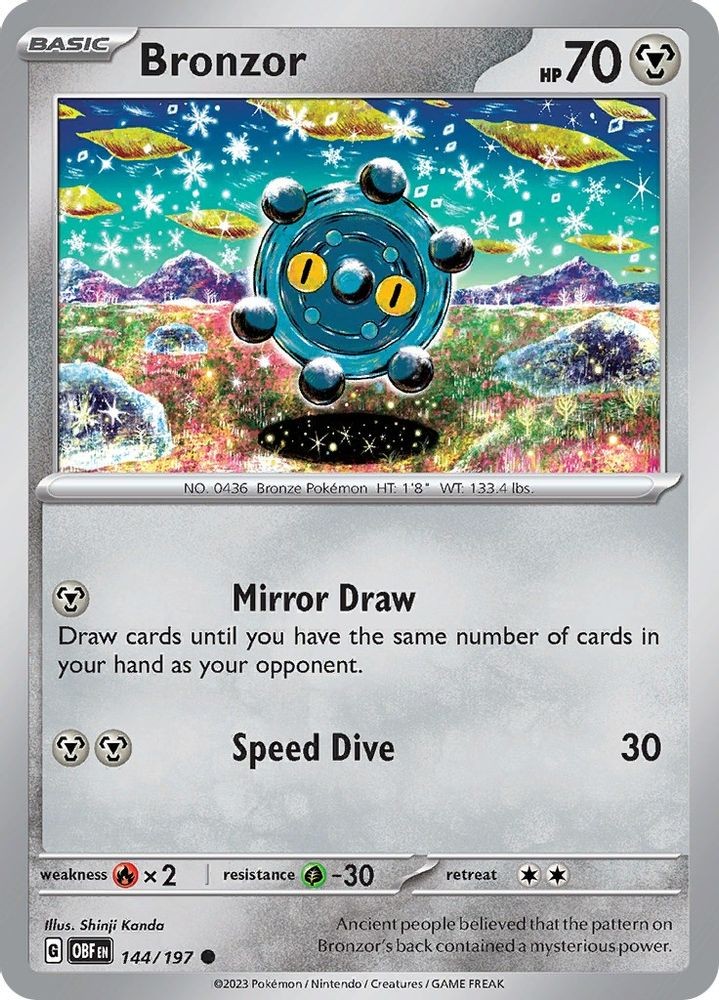 2023 Pokemon: OBF - Bronzor (#144/197, Reverse Holofoil, Common, Near Mint)